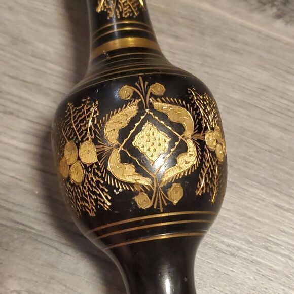 Vintage 60's Black Metal w/Brass Details Vase - Picture 2 of 7